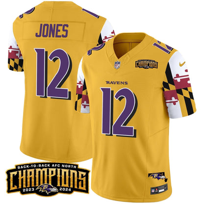 Ravens Maryland Flag Back To Back AFC North Champions Patch Vapor Limited Jersey - Stitched