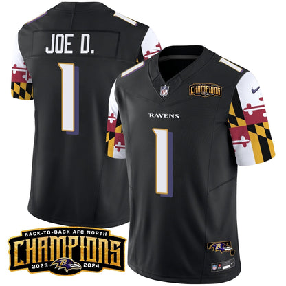 Ravens Maryland Flag Back To Back AFC North Champions Patch Vapor Limited Jersey - Stitched