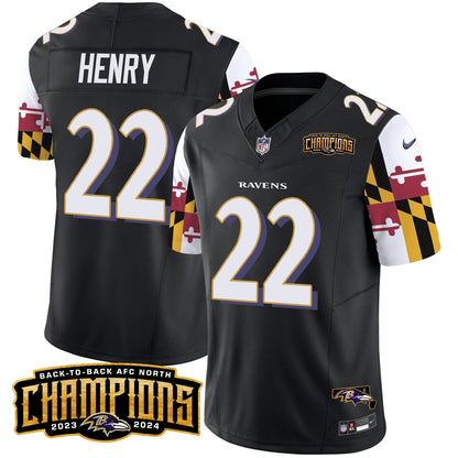 Ravens Maryland Flag Back To Back AFC North Champions Patch Vapor Limited Jersey - Stitched