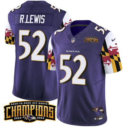 Ravens Maryland Flag Back To Back AFC North Champions Patch Vapor Limited Jersey - Stitched