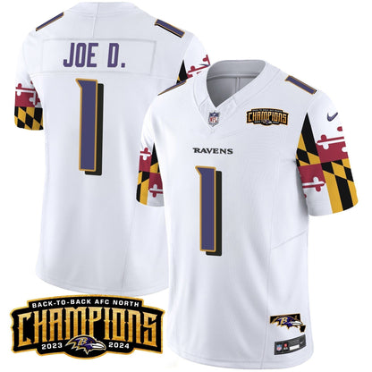 Ravens Maryland Flag Back To Back AFC North Champions Patch Vapor Limited Jersey - Stitched