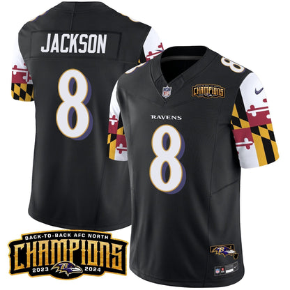 Ravens Maryland Flag Back To Back AFC North Champions Patch Vapor Limited Jersey - Stitched