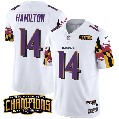Ravens Maryland Flag Back To Back AFC North Champions Patch Vapor Limited Jersey - Stitched