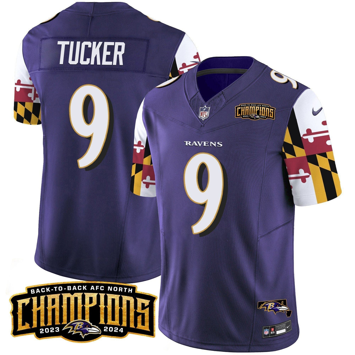 Ravens Maryland Flag Back To Back AFC North Champions Patch Vapor Limited Jersey - Stitched