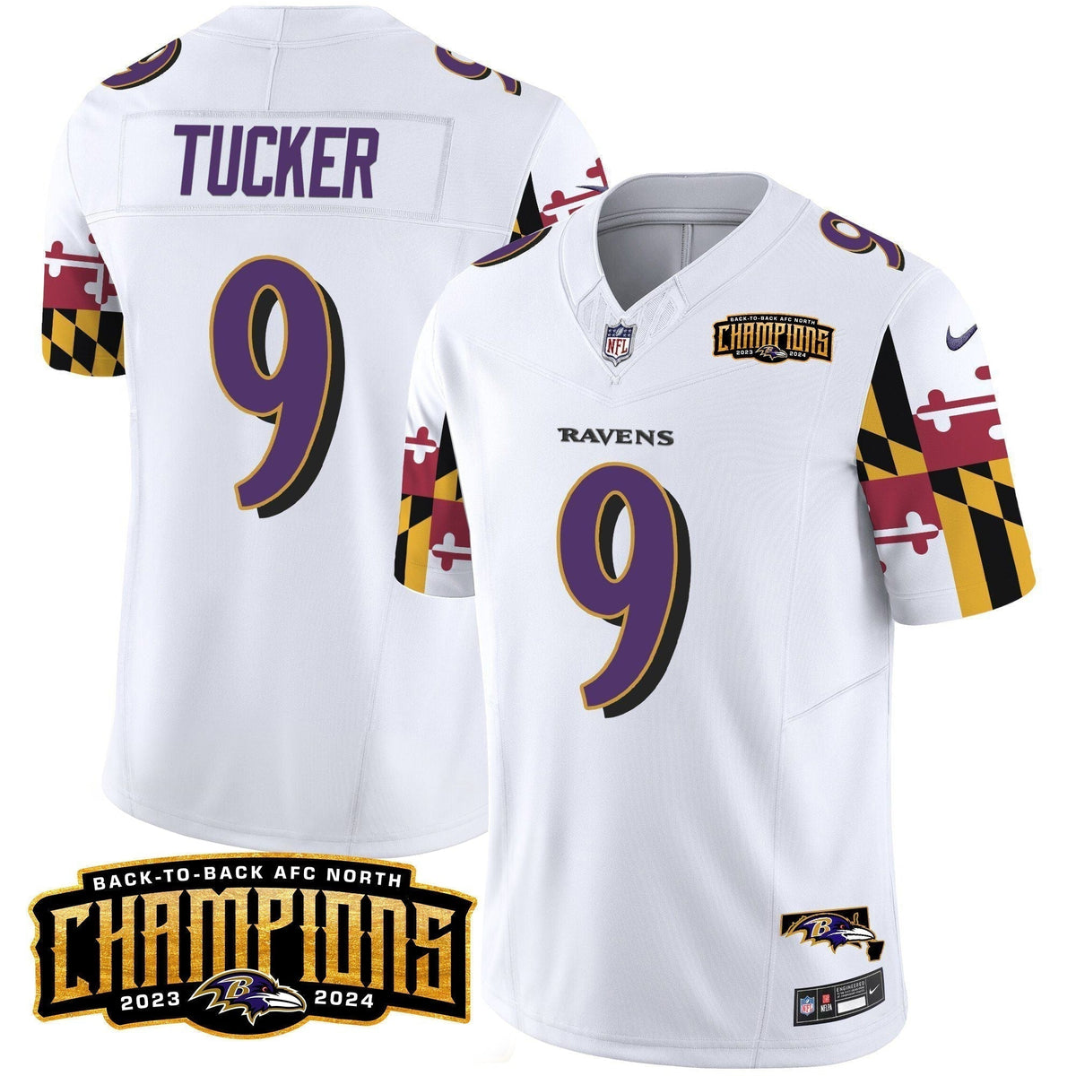 Ravens Maryland Flag Back To Back AFC North Champions Patch Vapor Limited Jersey - Stitched