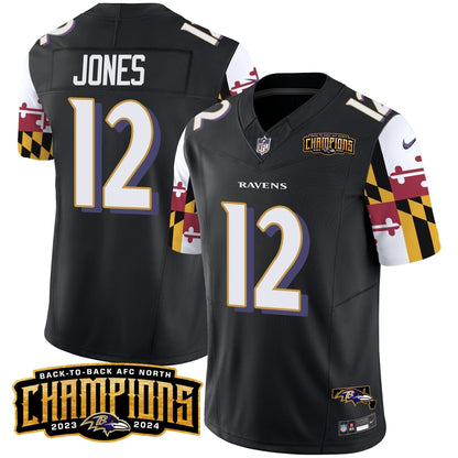 Ravens Maryland Flag Back To Back AFC North Champions Patch Vapor Limited Jersey - Stitched