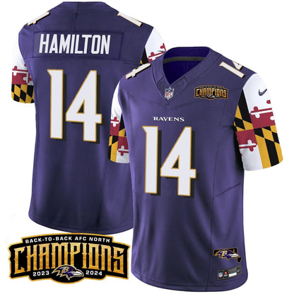 Ravens Maryland Flag Back To Back AFC North Champions Patch Vapor Limited Jersey - Stitched