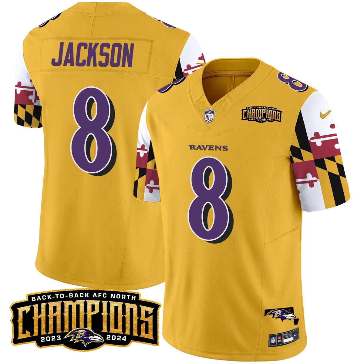 Ravens Maryland Flag Back To Back AFC North Champions Patch Vapor Limited Jersey - Stitched