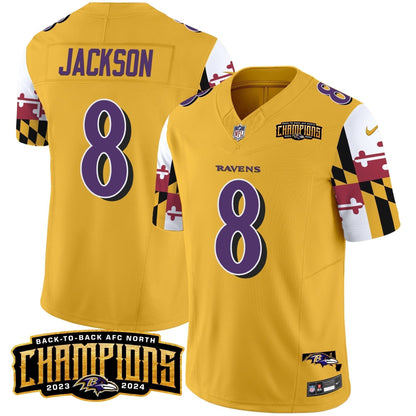 Ravens Maryland Flag Back To Back AFC North Champions Patch Vapor Limited Jersey - Stitched