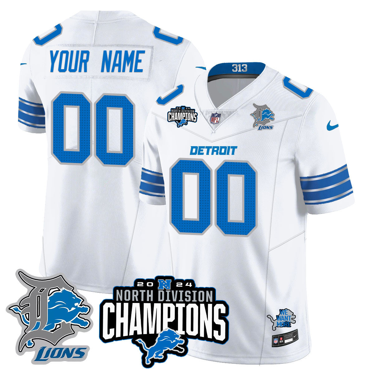 Custom Gender/Name DET 2024 NFC North Champions Gold Jersey N2 - Stitched