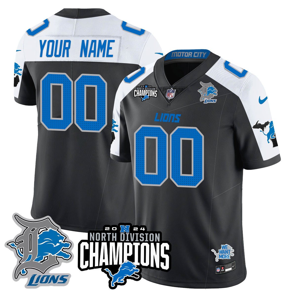 Custom Gender/Name DET 2024 NFC North Champions Gold Jersey N2 - Stitched