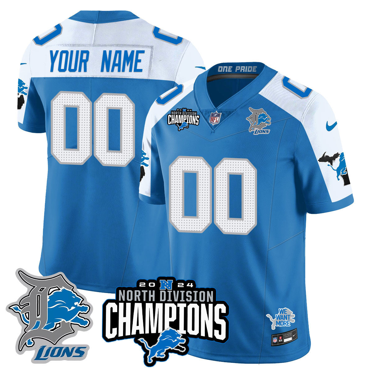 Custom Gender/Name DET 2024 NFC North Champions Gold Jersey N2 - Stitched