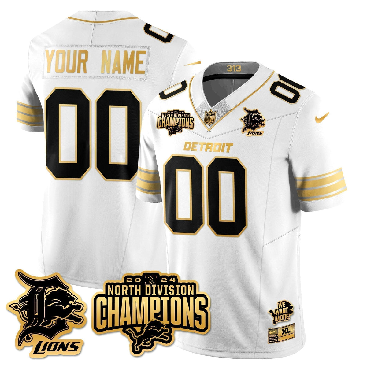 Custom Gender/Name DET 2024 NFC North Champions Gold Jersey N2 - Stitched