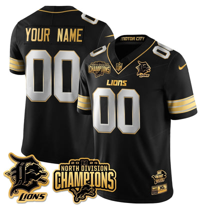 Custom Gender/Name DET 2024 NFC North Champions Gold Jersey N2 - Stitched