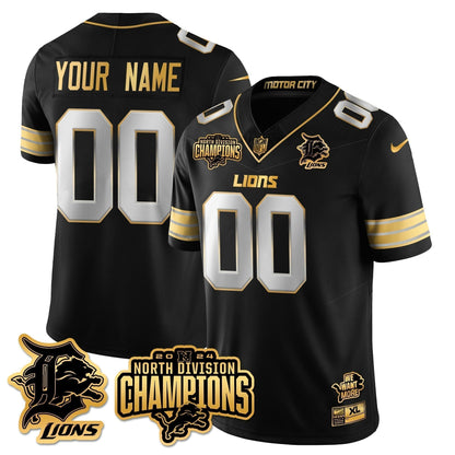 Custom Gender/Name DET 2024 NFC North Champions Gold Jersey N2 - Stitched