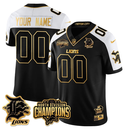Custom Gender/Name DET 2024 NFC North Champions Gold Jersey N2 - Stitched