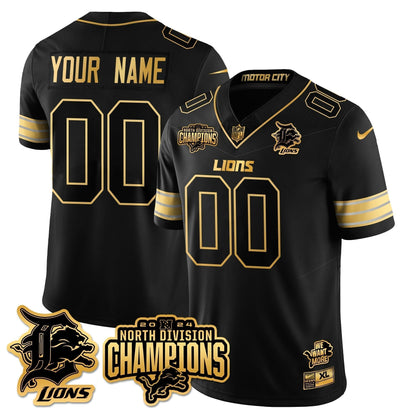 Custom Gender/Name DET 2024 NFC North Champions Gold Jersey N2 - Stitched