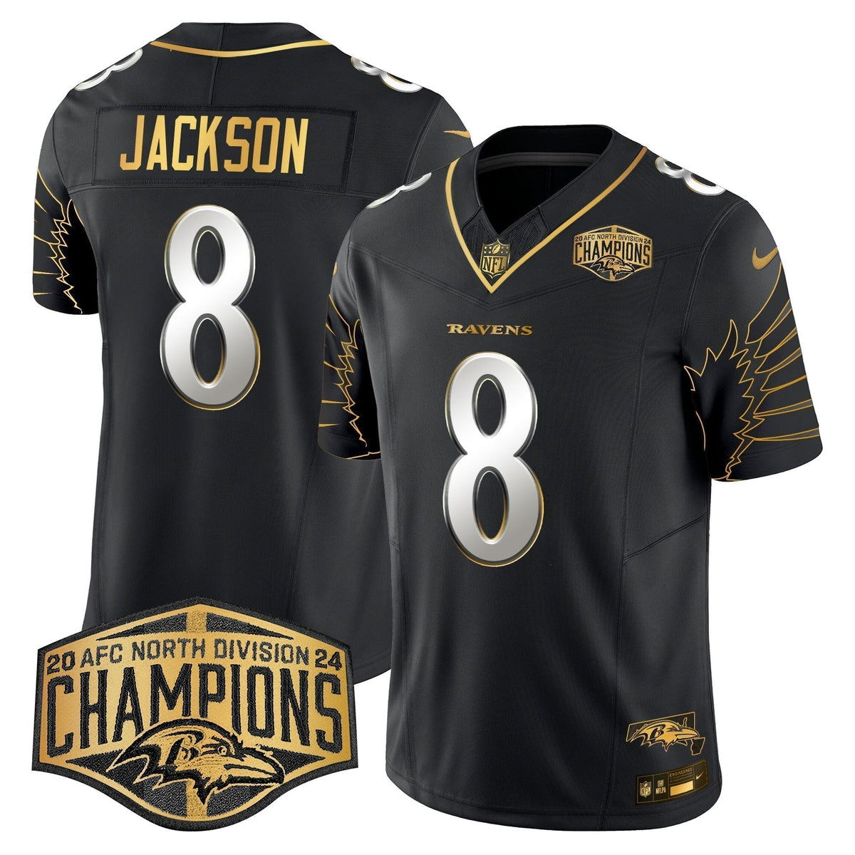 Ravens Maryland 2024 AFC North Division Champions Patch Gold Vapor Limited Jersey - Stitched