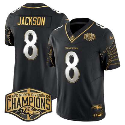 Ravens Maryland 2024 AFC North Division Champions Patch Gold Vapor Limited Jersey - Stitched