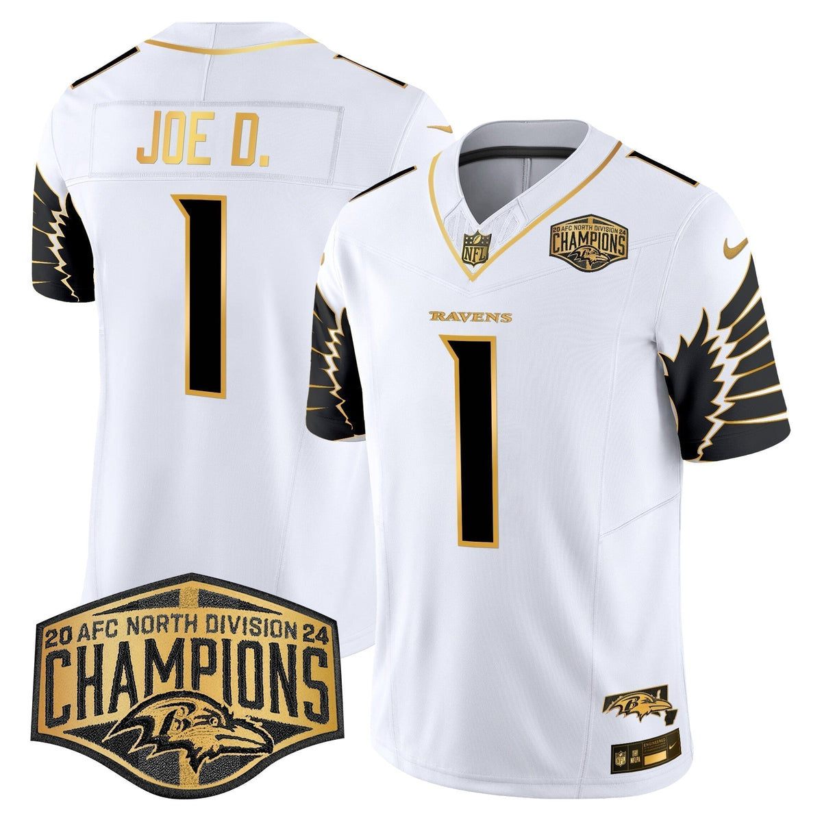 Ravens Maryland 2024 AFC North Division Champions Patch Gold Vapor Limited Jersey - Stitched