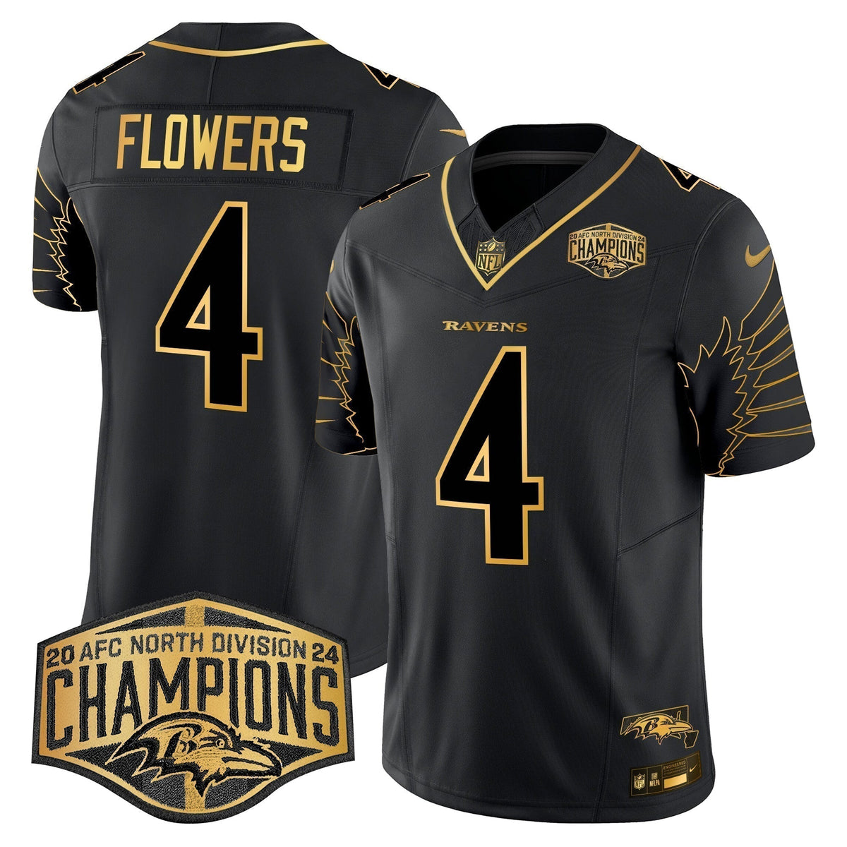 Ravens Maryland 2024 AFC North Division Champions Patch Gold Vapor Limited Jersey - Stitched