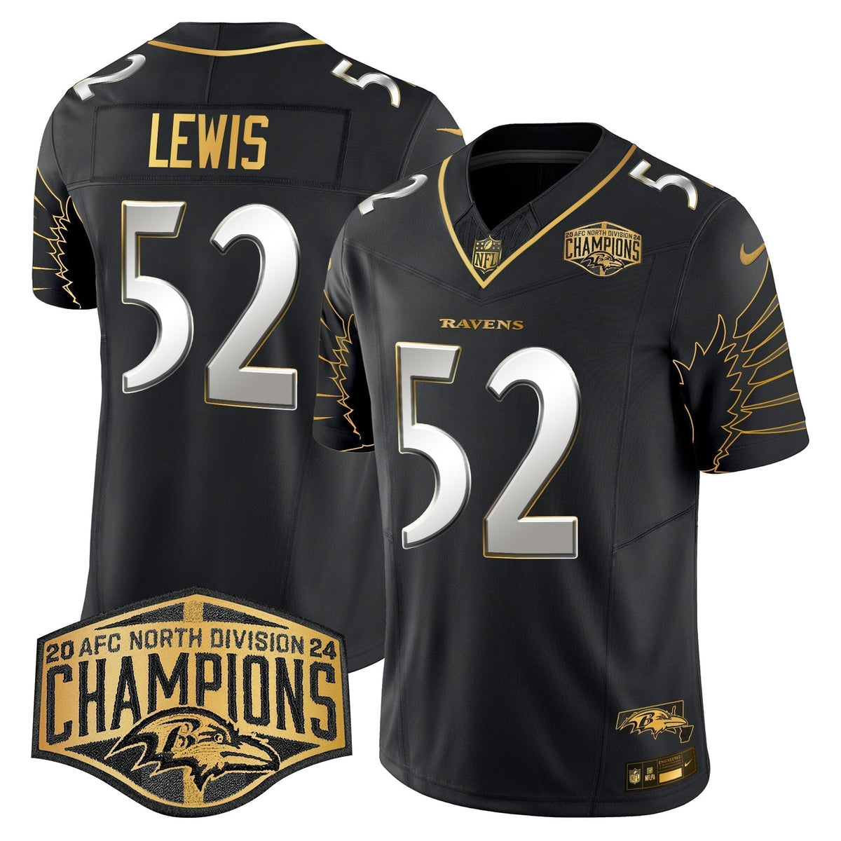 Ravens Maryland 2024 AFC North Division Champions Patch Gold Vapor Limited Jersey - Stitched