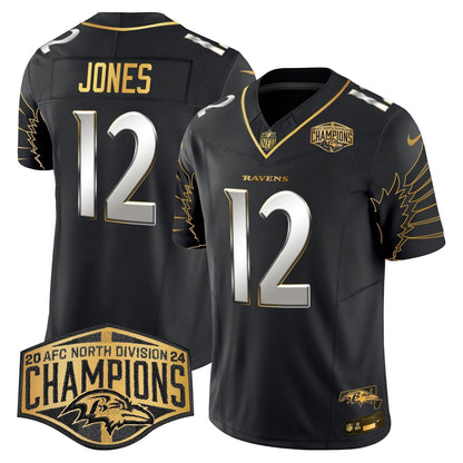 Ravens Maryland 2024 AFC North Division Champions Patch Gold Vapor Limited Jersey - Stitched
