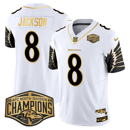 Ravens Maryland 2024 AFC North Division Champions Patch Gold Vapor Limited Jersey - Stitched