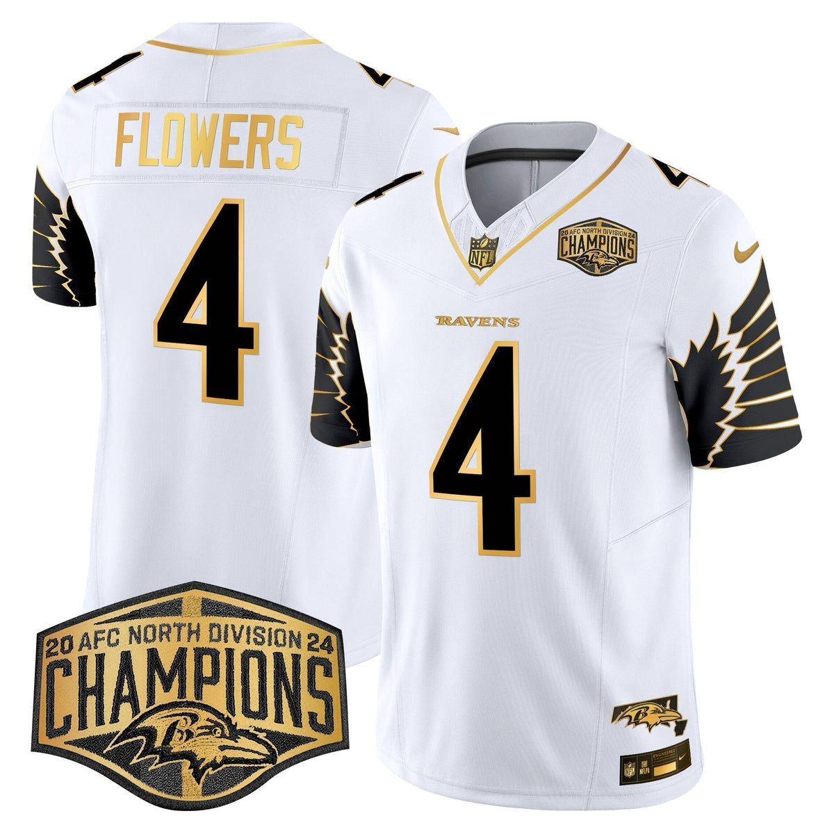 Ravens Maryland 2024 AFC North Division Champions Patch Gold Vapor Limited Jersey - Stitched