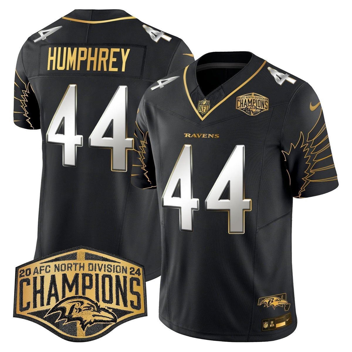Ravens Maryland 2024 AFC North Division Champions Patch Gold Vapor Limited Jersey - Stitched