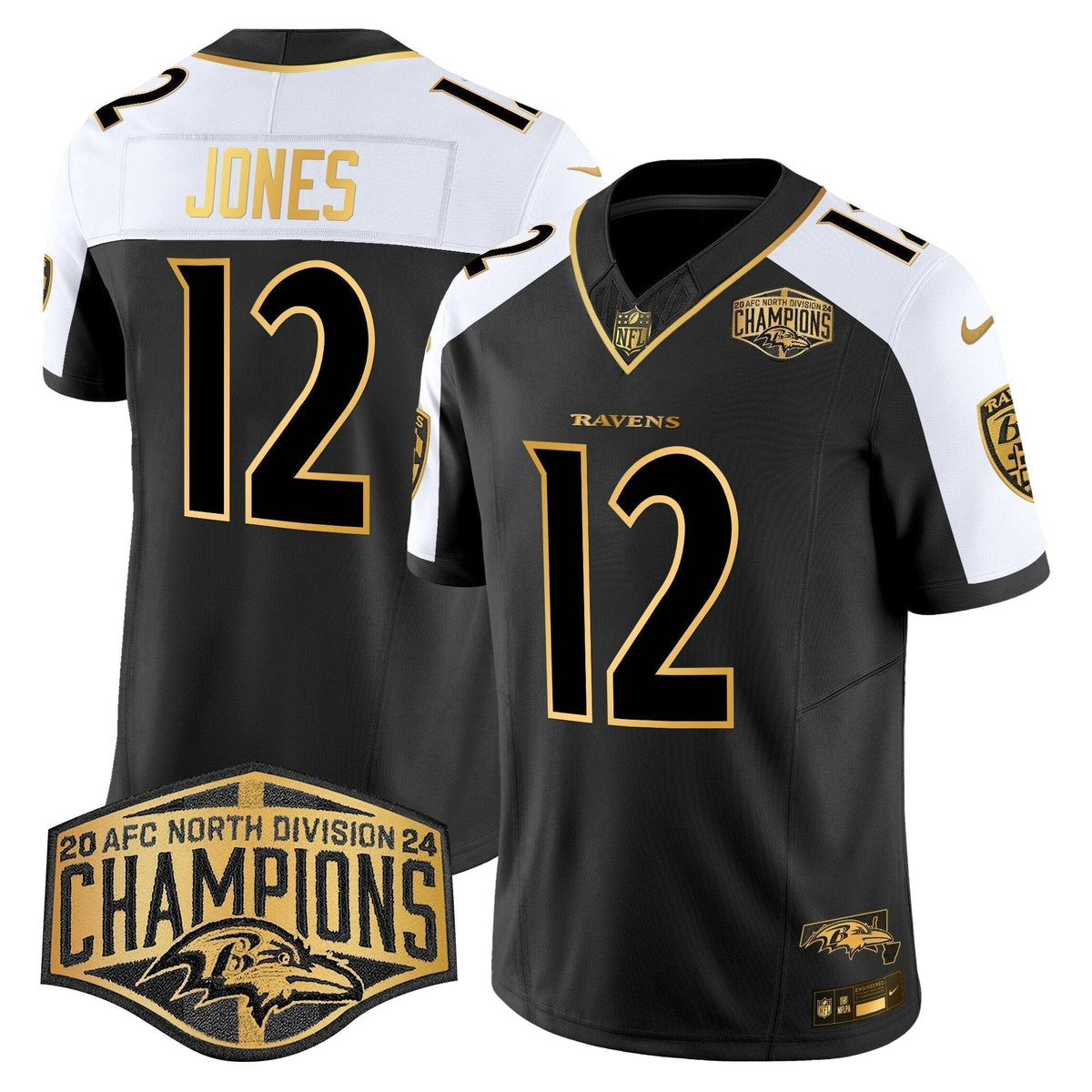 Ravens Maryland 2024 AFC North Division Champions Patch Gold Vapor Limited Jersey - Stitched