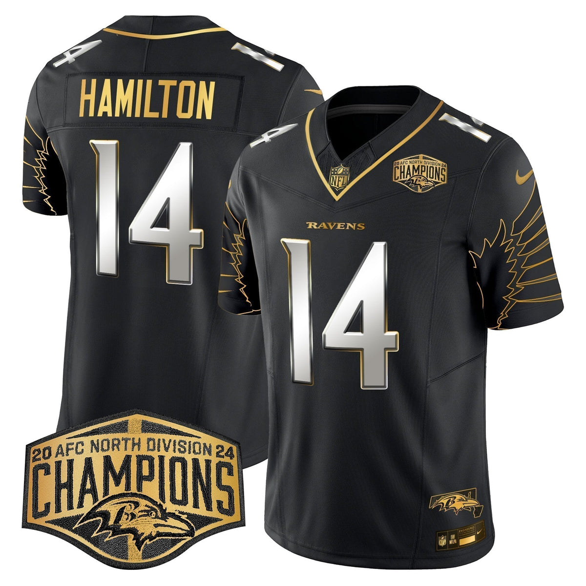 Ravens Maryland 2024 AFC North Division Champions Patch Gold Vapor Limited Jersey - Stitched