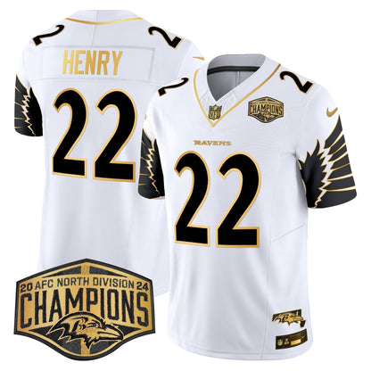 Ravens Maryland 2024 AFC North Division Champions Patch Gold Vapor Limited Jersey - Stitched
