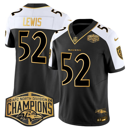 Ravens Maryland 2024 AFC North Division Champions Patch Gold Vapor Limited Jersey - Stitched