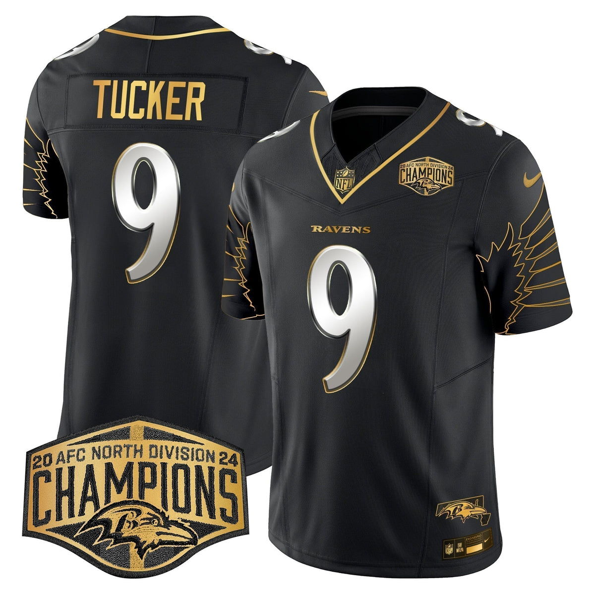 Ravens Maryland 2024 AFC North Division Champions Patch Gold Vapor Limited Jersey - Stitched