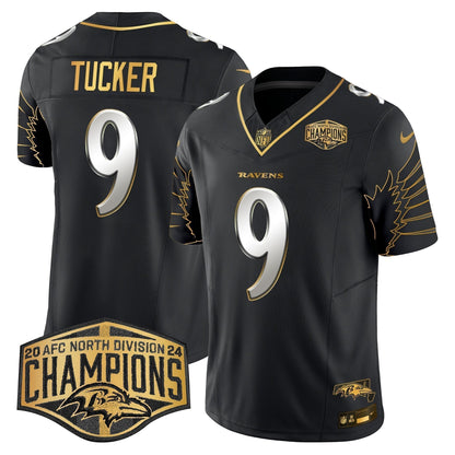 Ravens Maryland 2024 AFC North Division Champions Patch Gold Vapor Limited Jersey - Stitched
