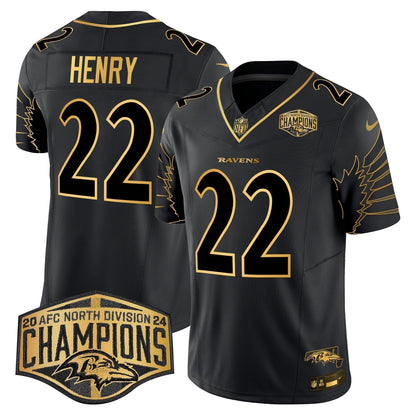 Ravens Maryland 2024 AFC North Division Champions Patch Gold Vapor Limited Jersey - Stitched