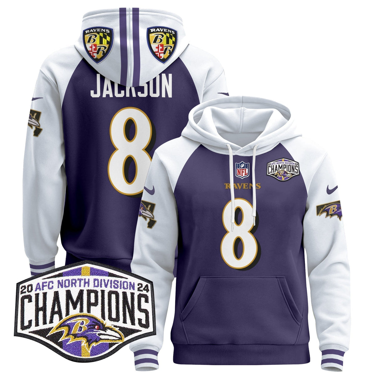 BAL 2024 AFC North Division Champions Patch Pullover Hoodie V2 - Stitched