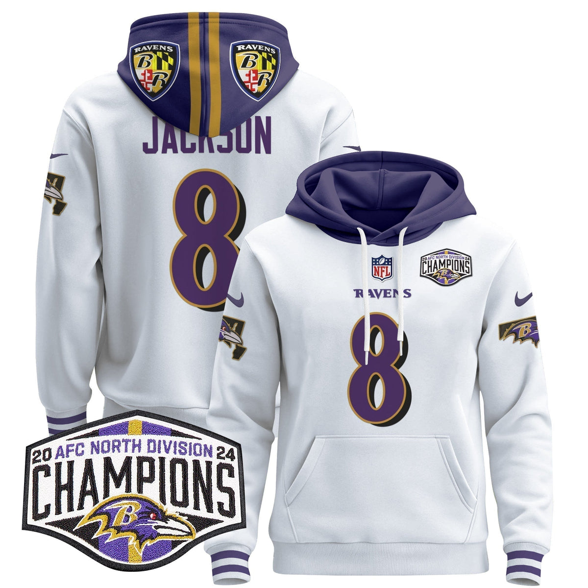 BAL 2024 AFC North Division Champions Patch Pullover Hoodie V2 - Stitched