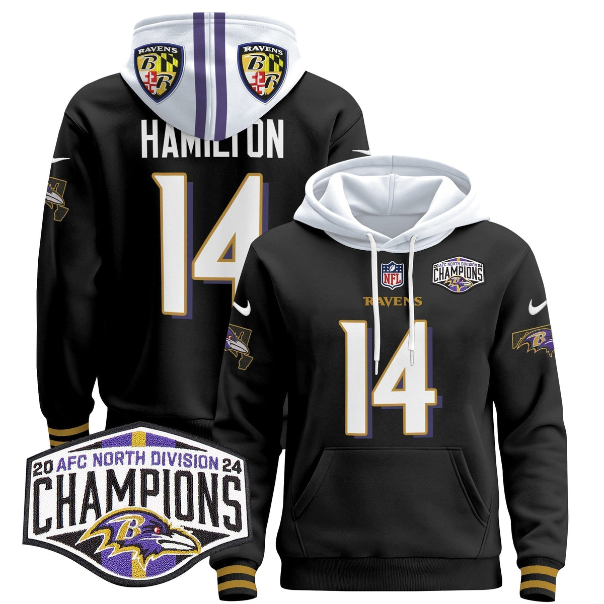 BAL 2024 AFC North Division Champions Patch Pullover Hoodie V2 - Stitched