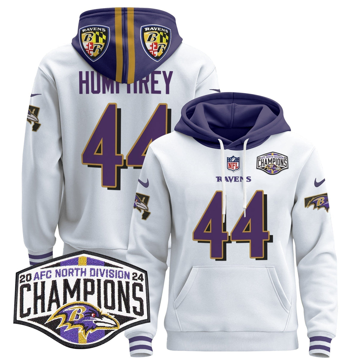 BAL 2024 AFC North Division Champions Patch Pullover Hoodie V2 - Stitched
