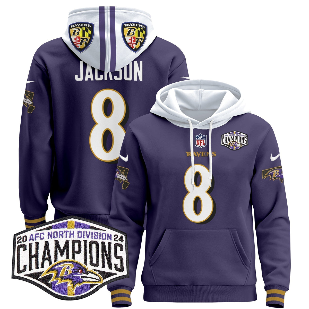 BAL 2024 AFC North Division Champions Patch Pullover Hoodie V2 - Stitched