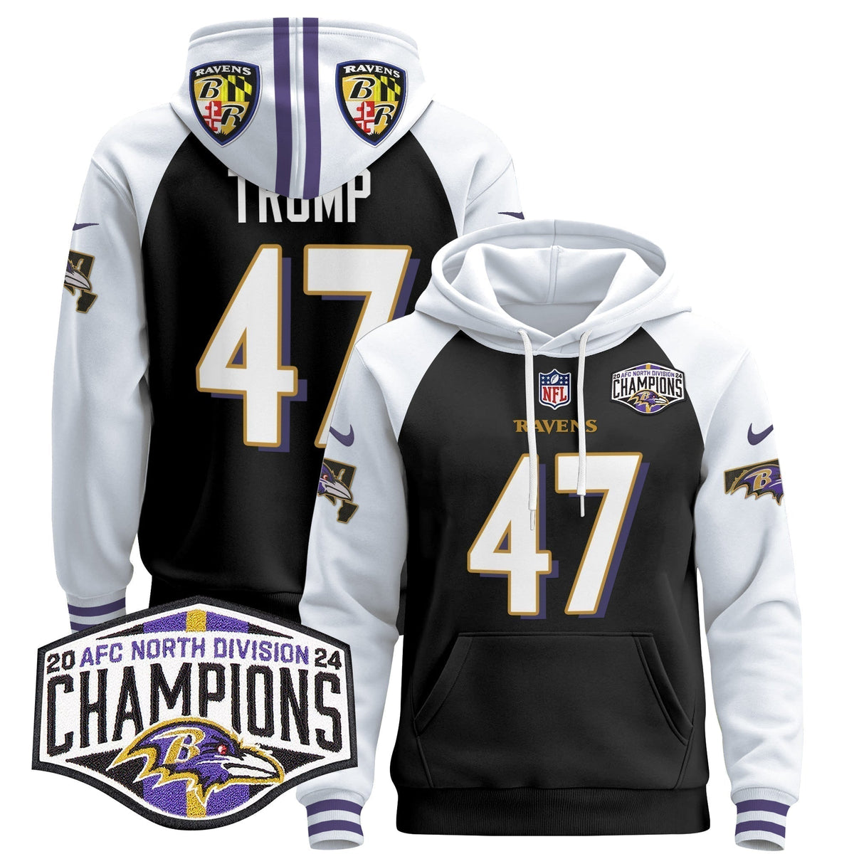BAL 2024 AFC North Division Champions Patch Pullover Hoodie V2 - Stitched