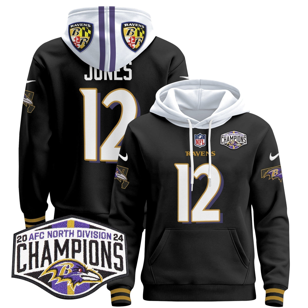 BAL 2024 AFC North Division Champions Patch Pullover Hoodie V2 - Stitched
