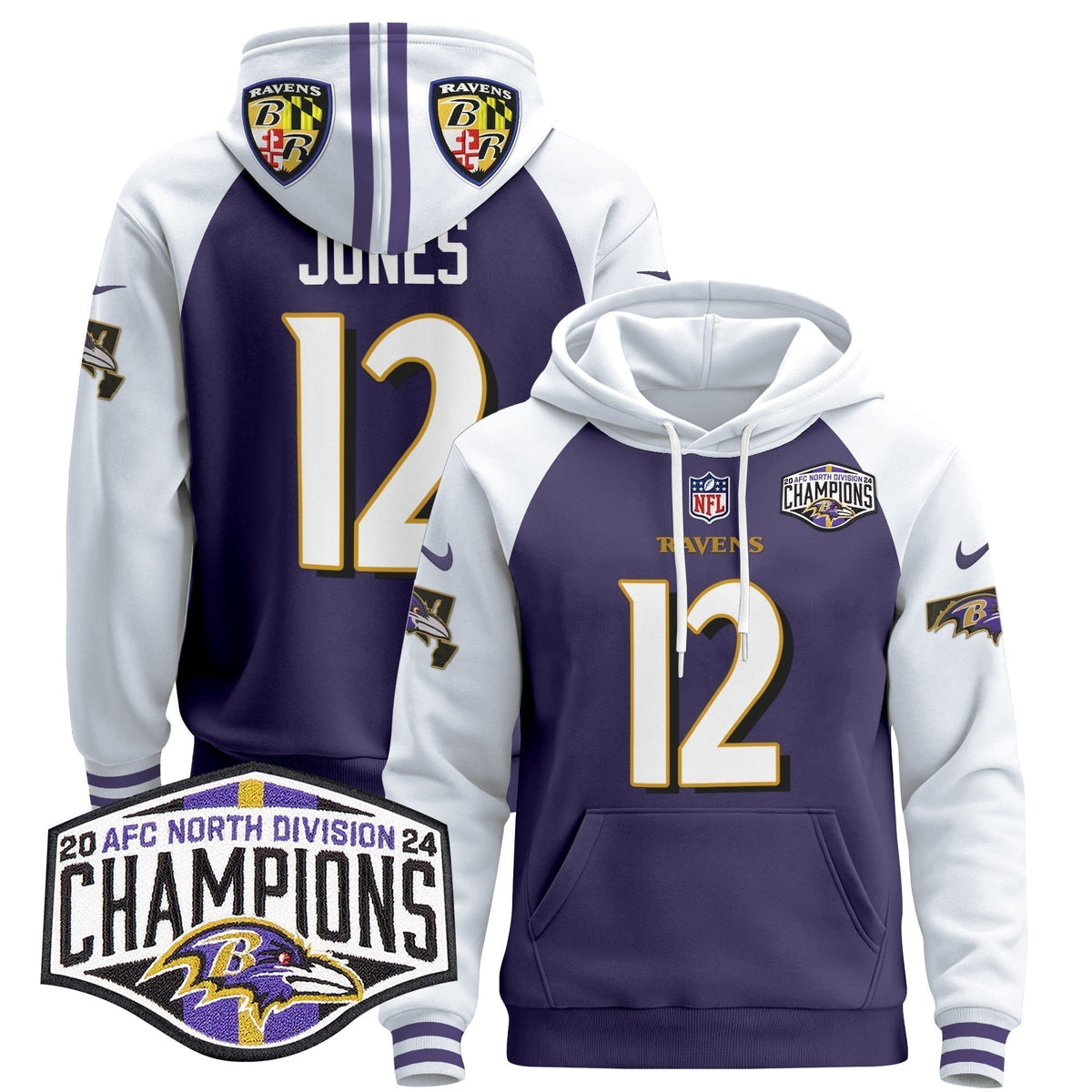 BAL 2024 AFC North Division Champions Patch Pullover Hoodie V2 - Stitched