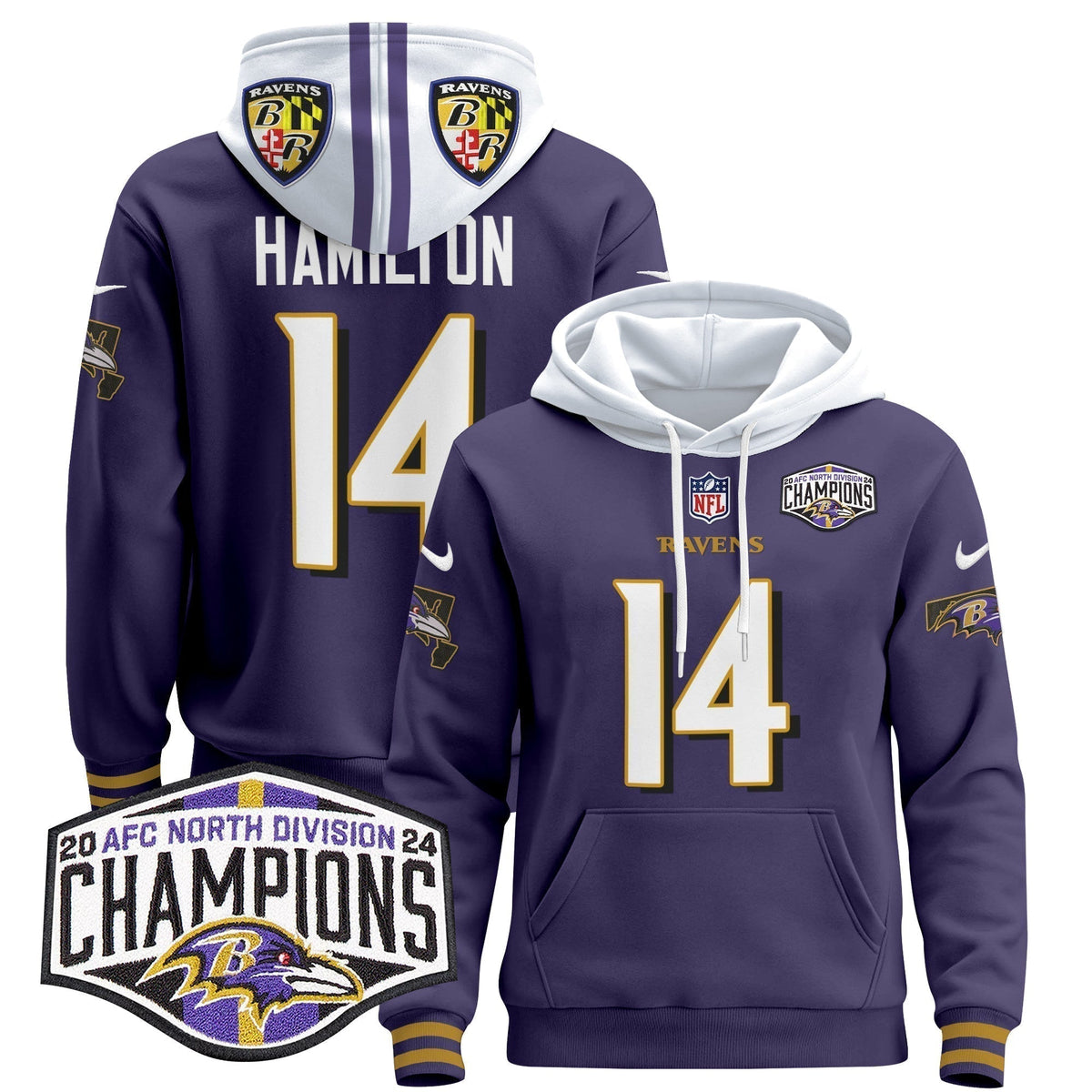BAL 2024 AFC North Division Champions Patch Pullover Hoodie V2 - Stitched