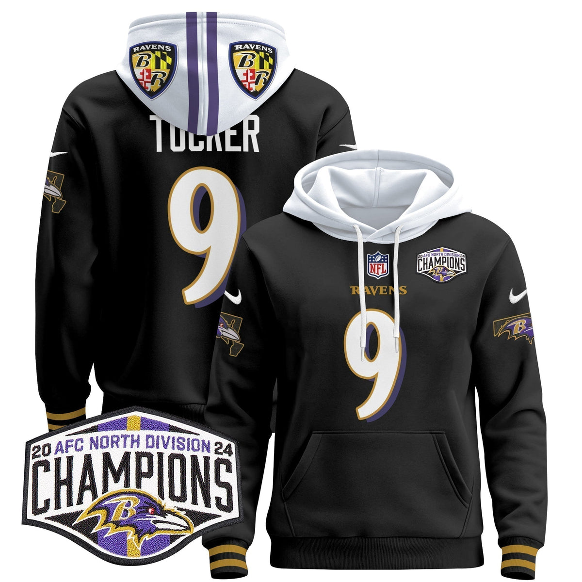 BAL 2024 AFC North Division Champions Patch Pullover Hoodie V2 - Stitched