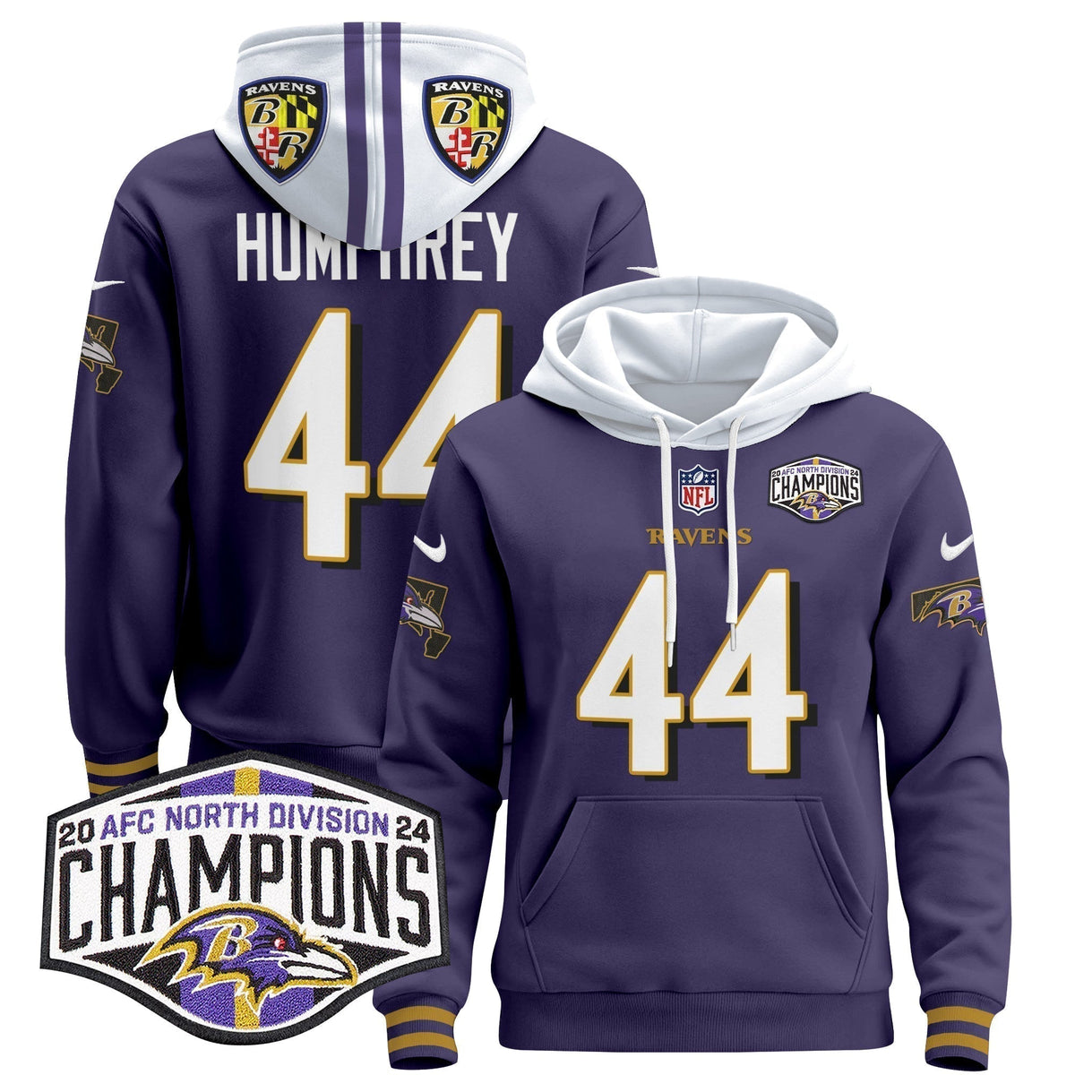 BAL 2024 AFC North Division Champions Patch Pullover Hoodie V2 - Stitched