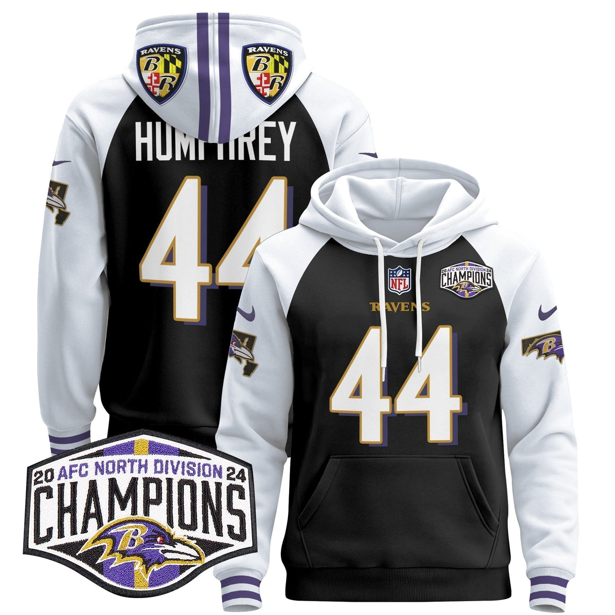 BAL 2024 AFC North Division Champions Patch Pullover Hoodie V2 - Stitched