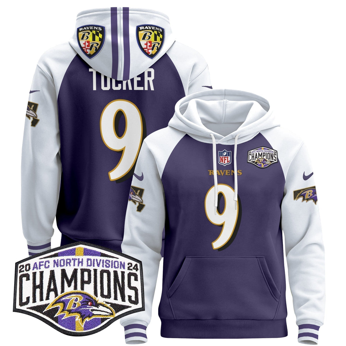 BAL 2024 AFC North Division Champions Patch Pullover Hoodie V2 - Stitched